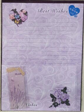 Purple "Best Wishes" Lavender flower scented Letter Set with lavender sachet